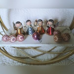 VINTAGE JAPAN ANGEL Spun PIPE CLEANER FIGURINES Candy Stripe Picks & Ball MCM